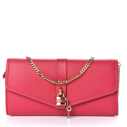 Chloe Shiny Grained Calfskin Aby Wallet on Chain Crimson Pink 1 of 12
