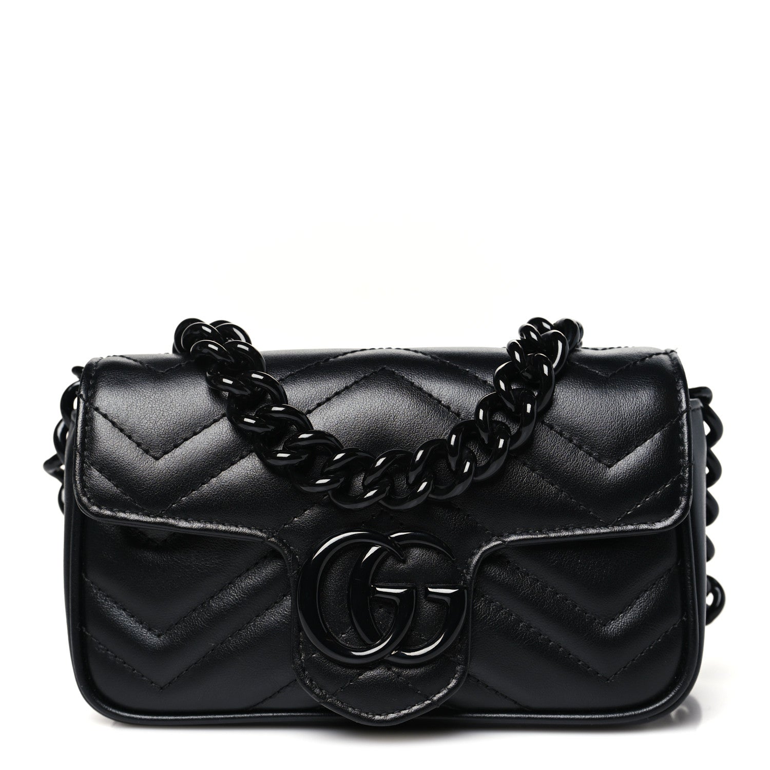 Gucci Calfskin Matelasse Monochrome GG Marmont Chain Belt Bag Black 1 of 10