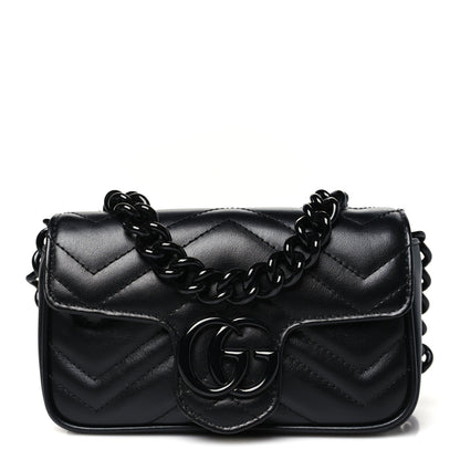 Gucci Calfskin Matelasse Monochrome GG Marmont Chain Belt Bag Black 1 of 10