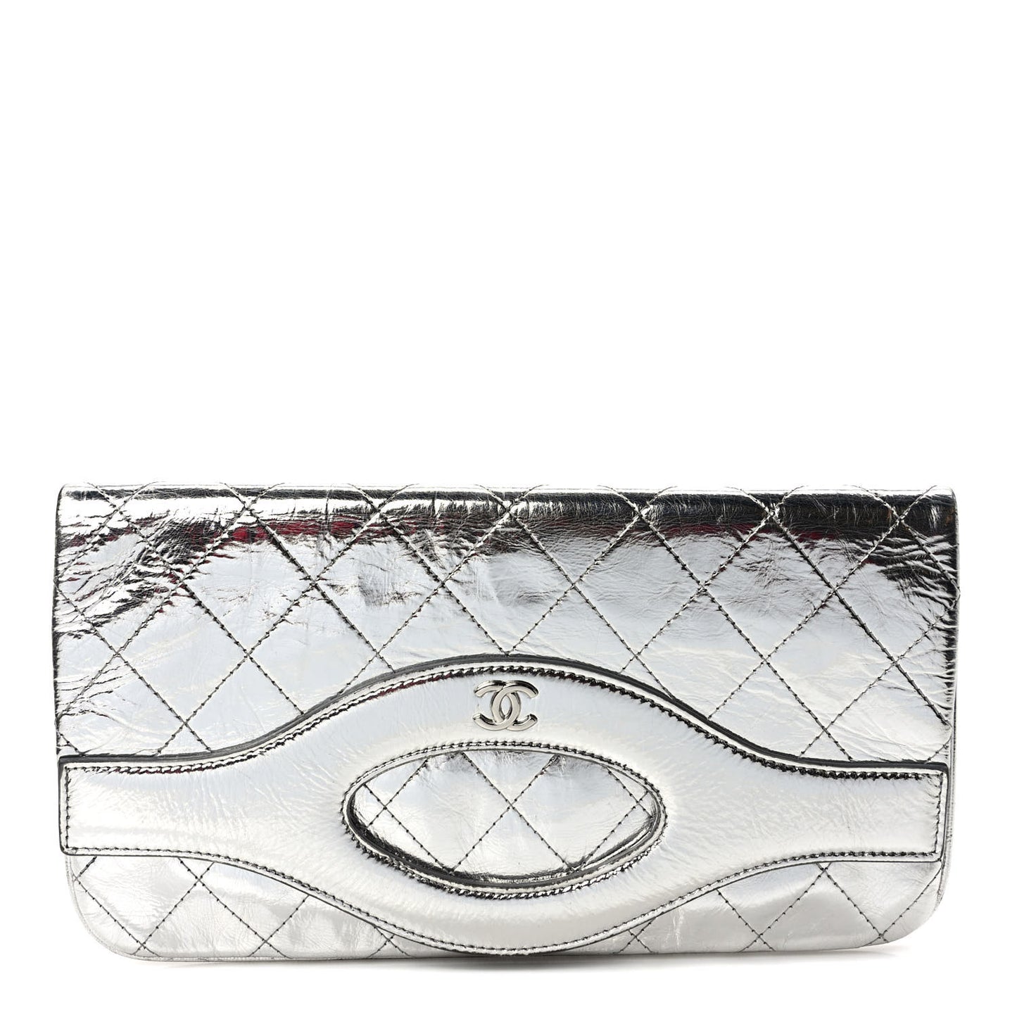 Metallic Crumpled Calfskin Small 31 Pouch Silver