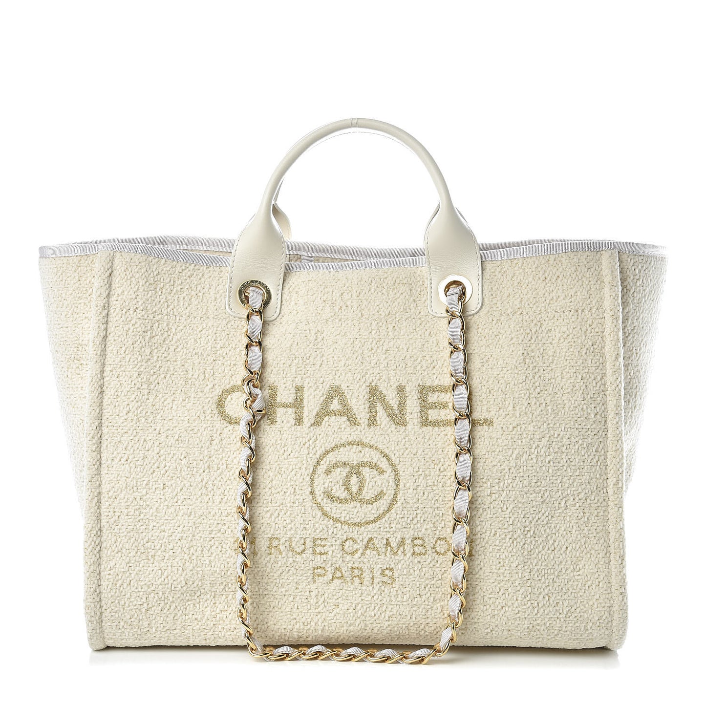 Lurex Boucle Medium Deauville Tote White