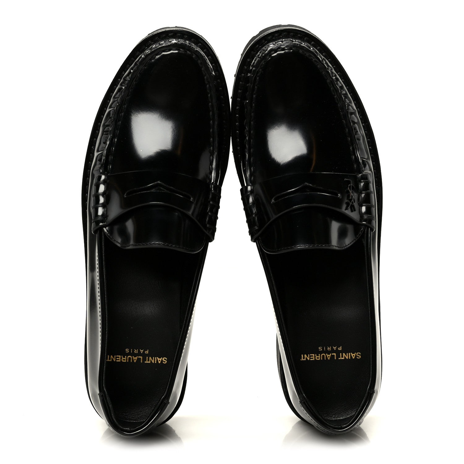 Saint Laurent Glazed Calfskin Le Loafer 15 Penny Slippers 37 Black 2 of 10