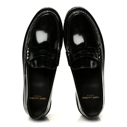 Saint Laurent Glazed Calfskin Le Loafer 15 Penny Slippers 37 Black 2 of 10
