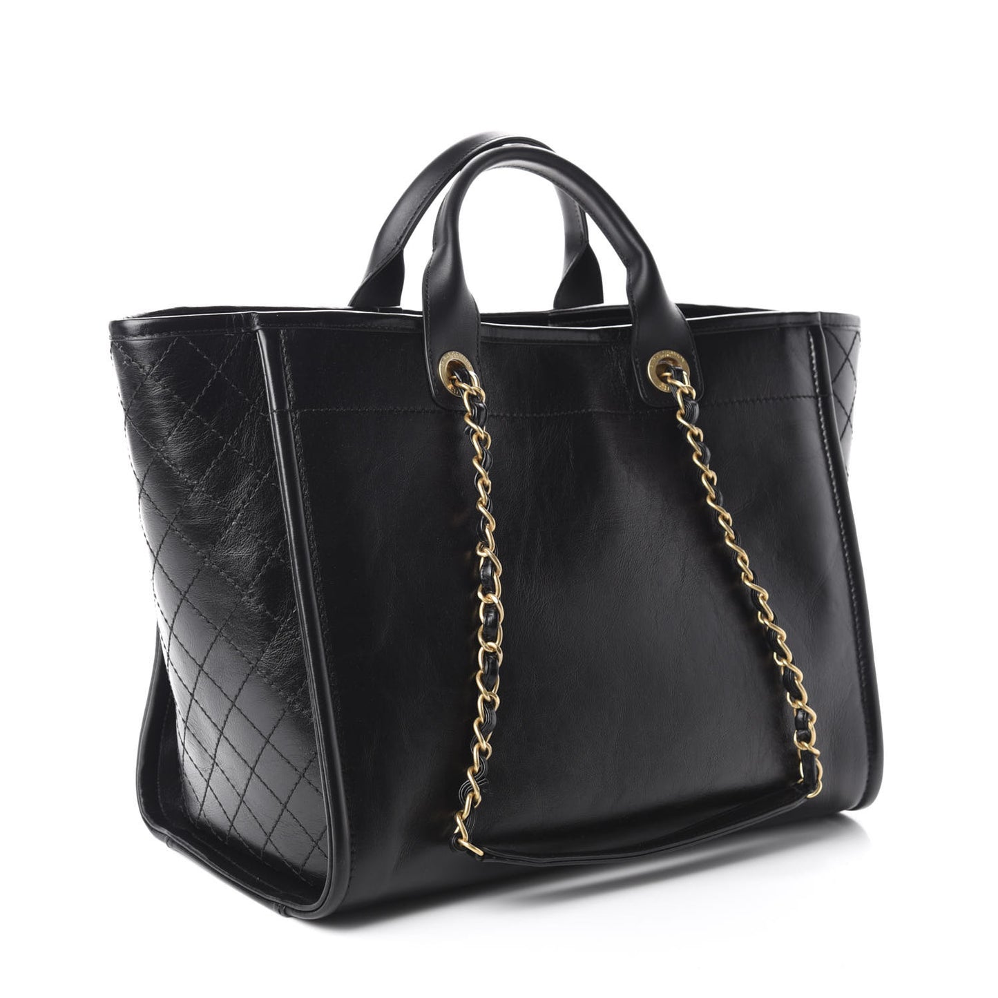 Aged Calfskin Medium Charms Deauville Tote Black