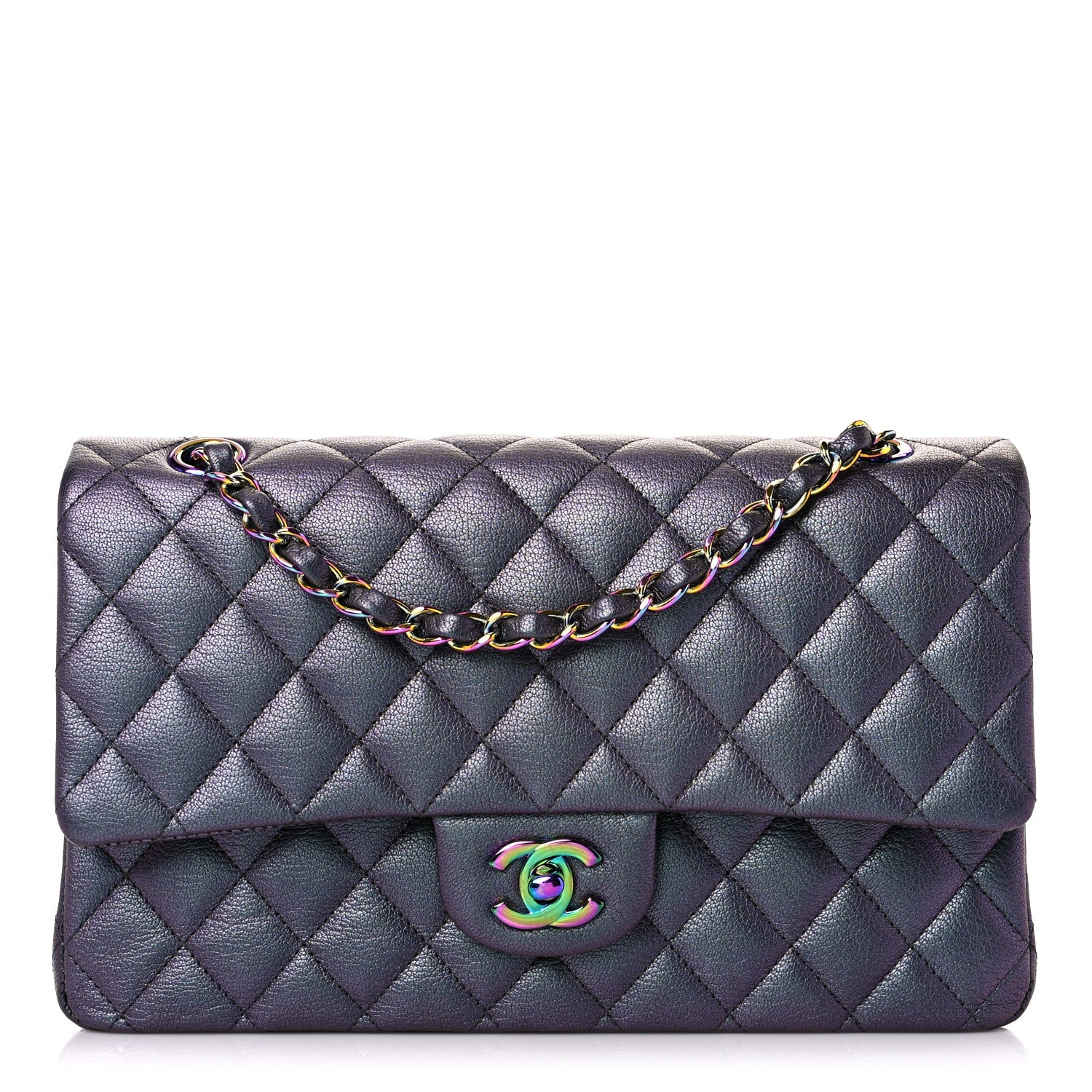 Chanel Iridescent Goatskin Quilted Medium Double Flap Purple 1 of 11