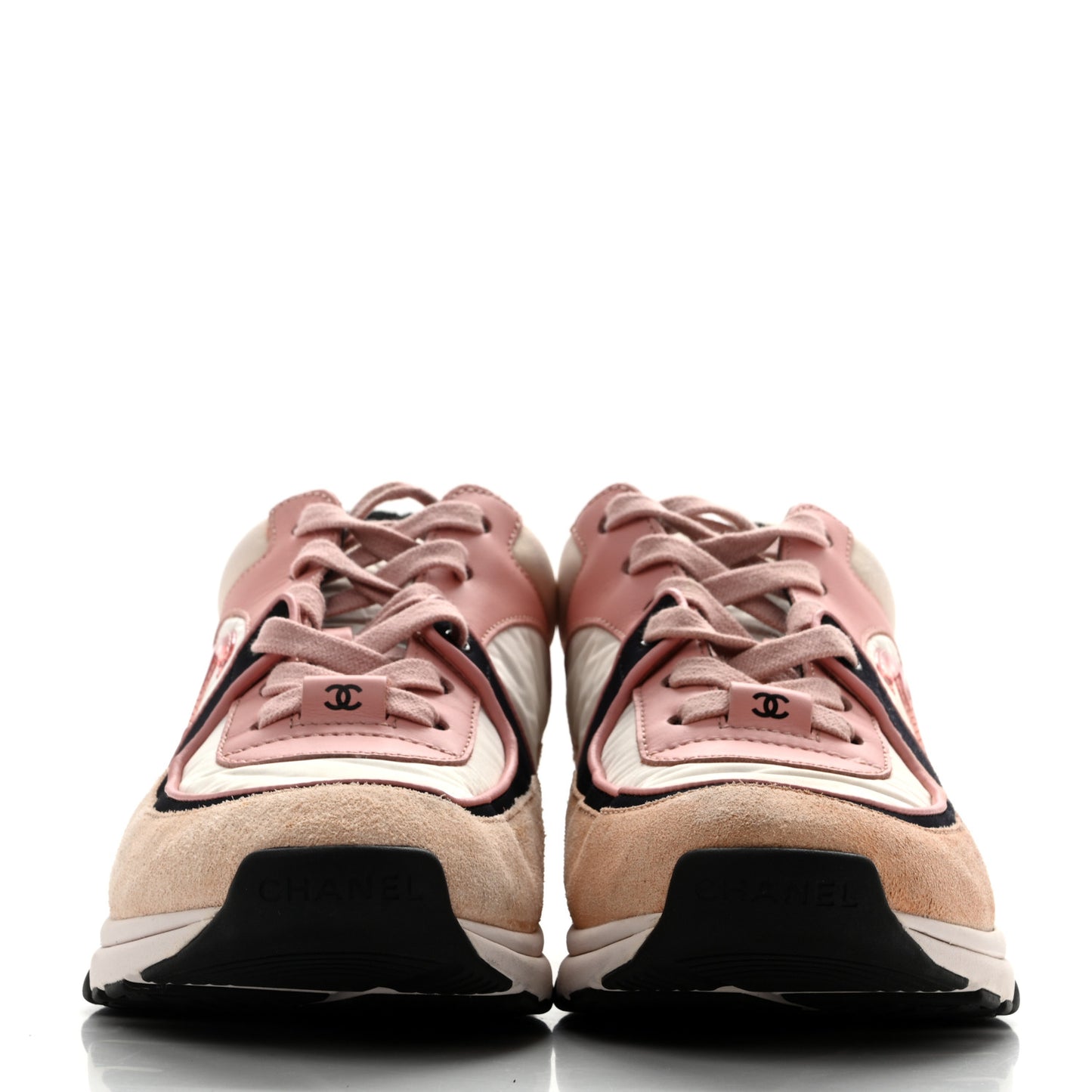 Nylon Lambskin Suede Calfskin CC Sneakers 40 Pink White Black