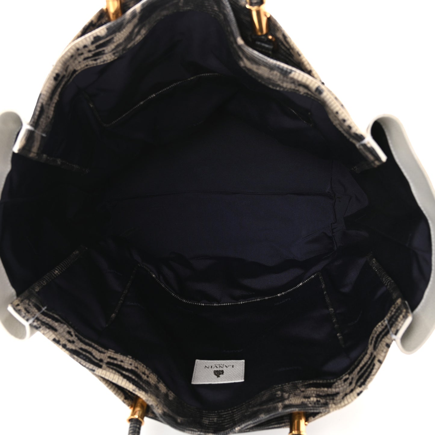 Lizard Effect Calfskin Moon River Tote Black White