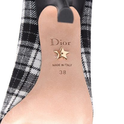Christian Dior Canvas Ribbon Tartan Print Embroidered J'Adior 100mm Pumps 38 Black Off White 6 of 9