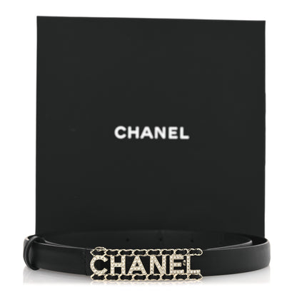 Chanel Calfskin Crystal Chain Logo Belt 75 30 Black 8 of 8