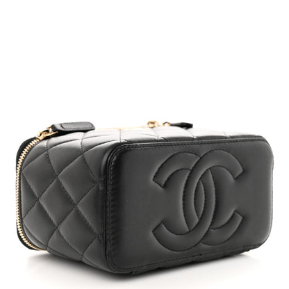 Chanel Lambskin Quilted Metal Small Top Handle Vanity Case With Chain Black 4 of 10
