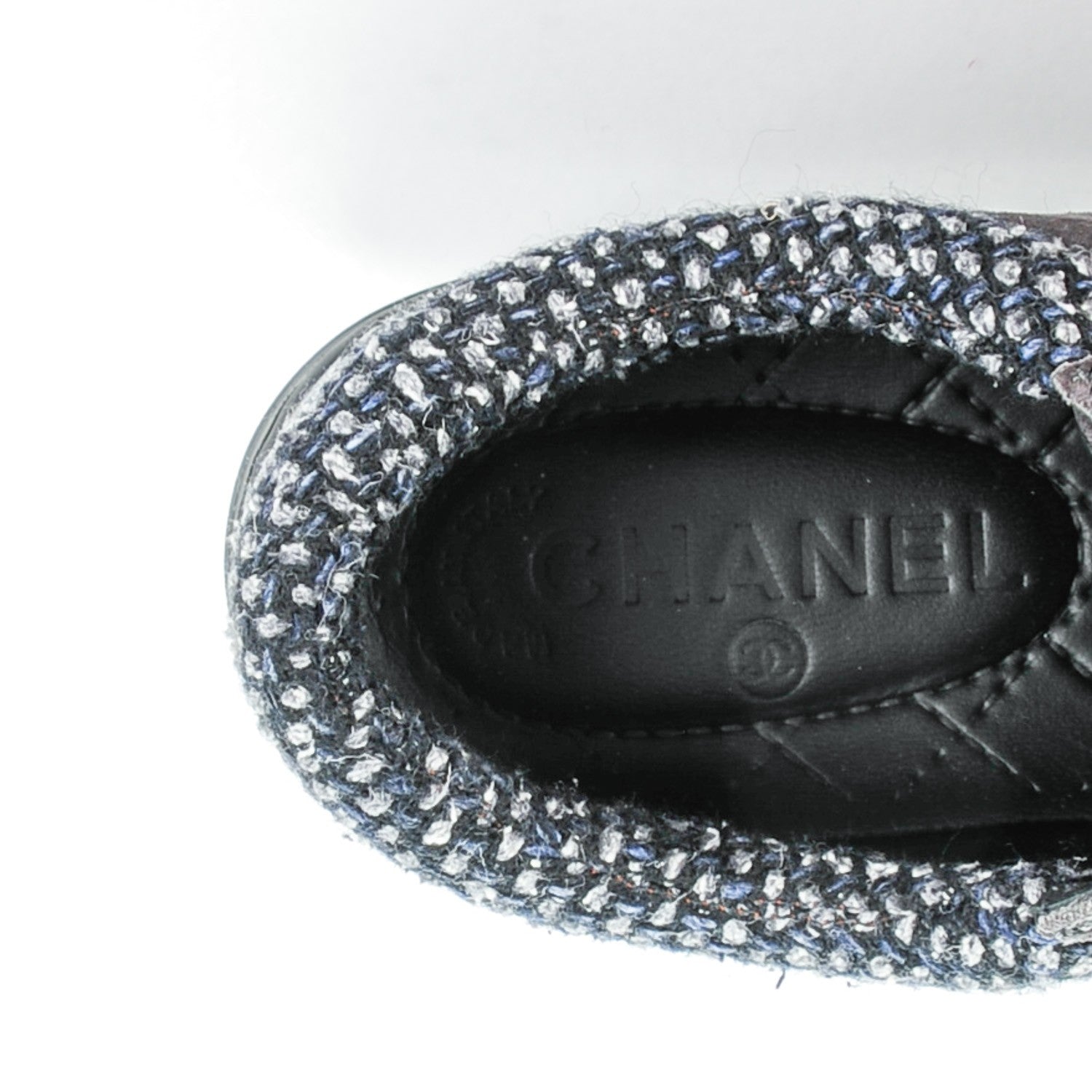 Chanel Suede Calfskin Tweed Low Top Sneakers 37.5 Dark Grey 8 of 9