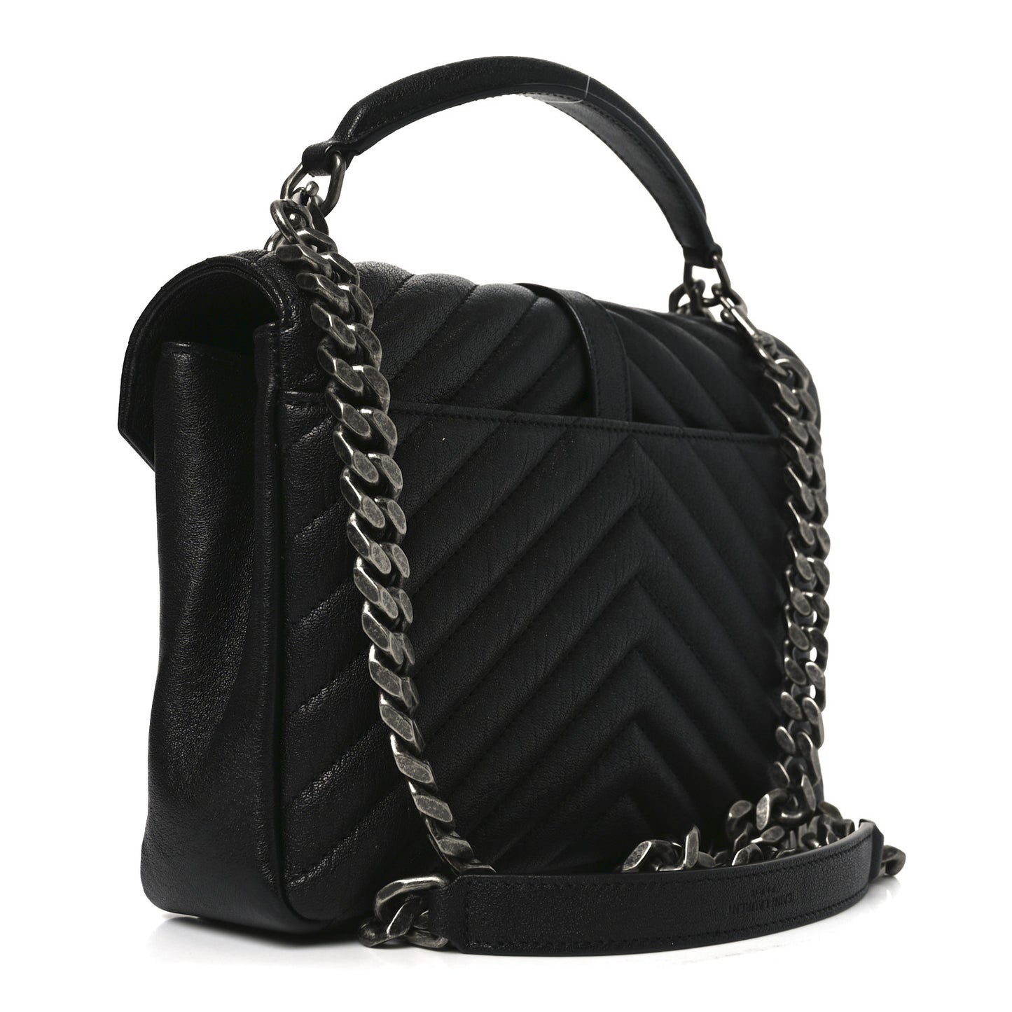Sheepskin Matelasse Chevron Monogram Medium College Bag Black