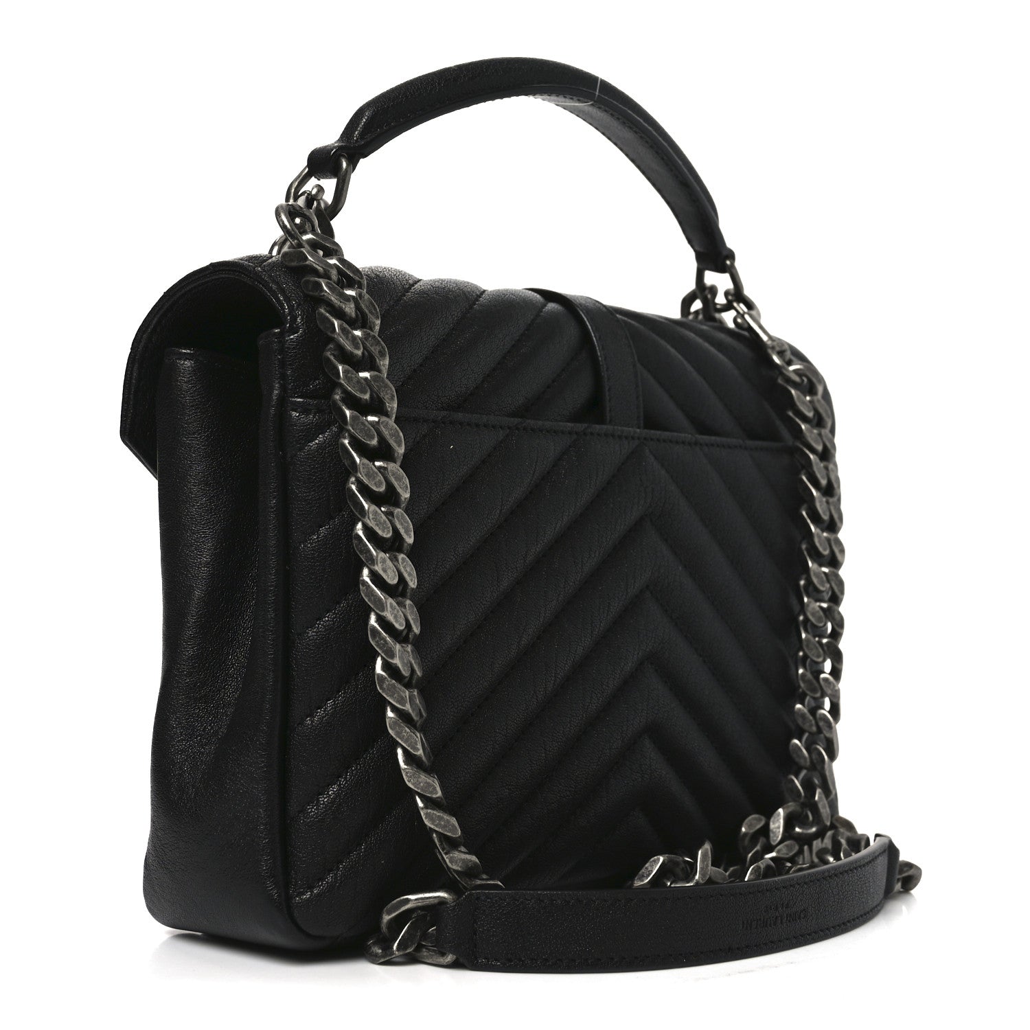Saint Laurent Sheepskin Matelasse Chevron Monogram Medium College Bag Black 3 of 11
