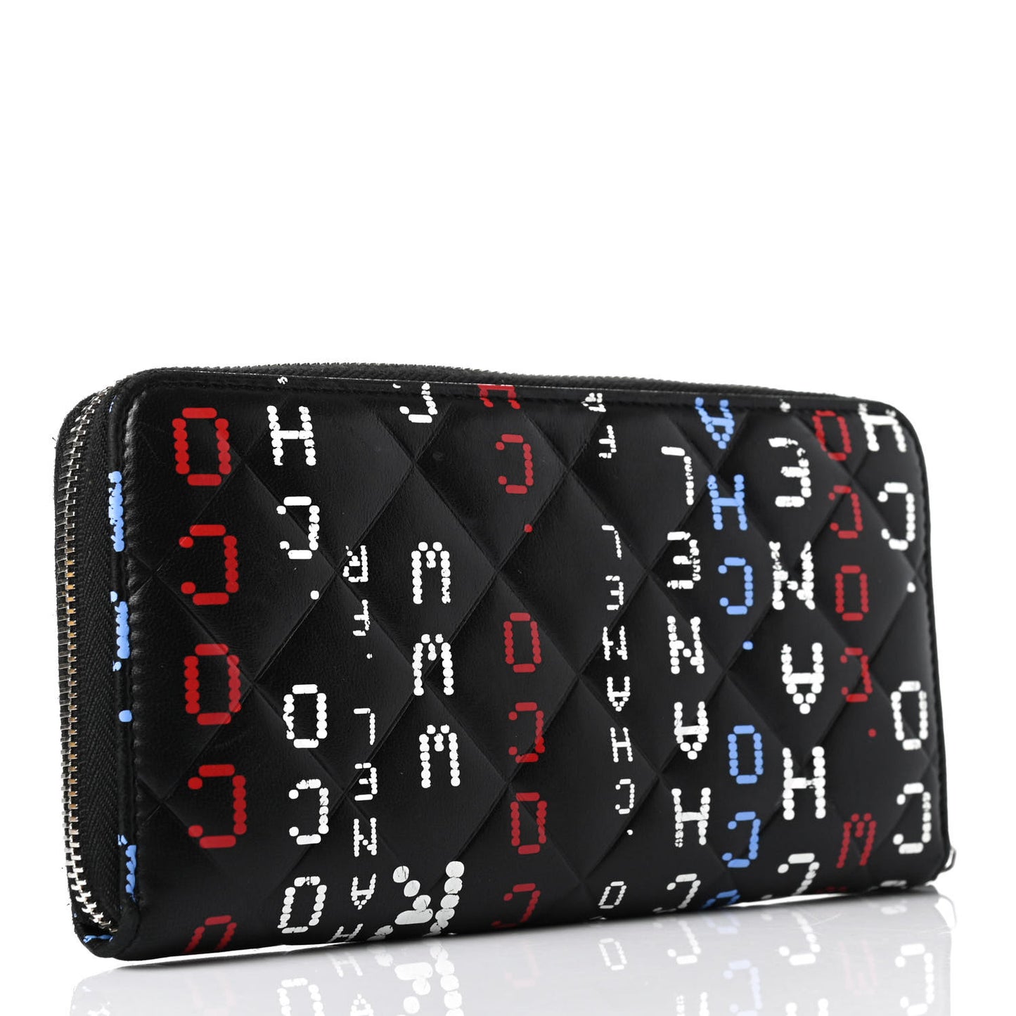 Lambskin Quilted Data Center Zip Around Wallet Black