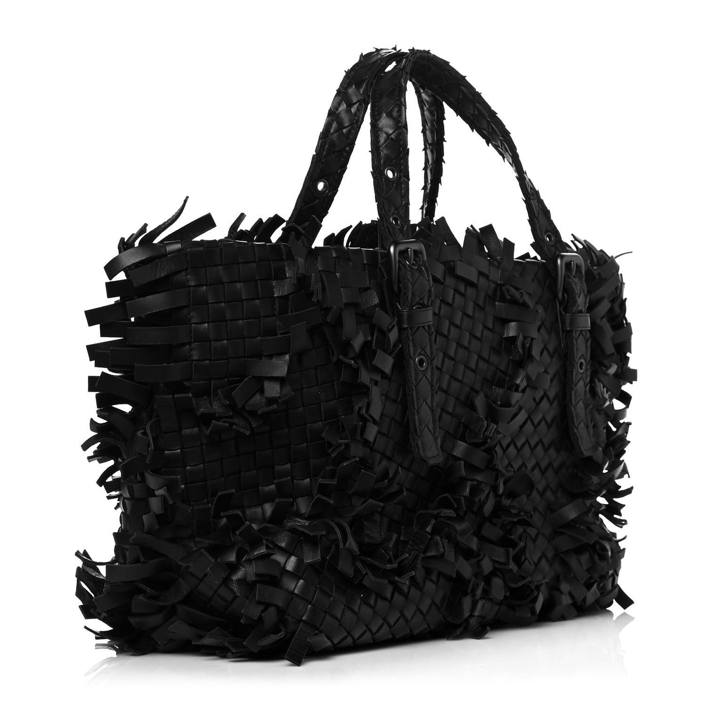 Nappa Intrecciato Patchwork Frayed Tote Black