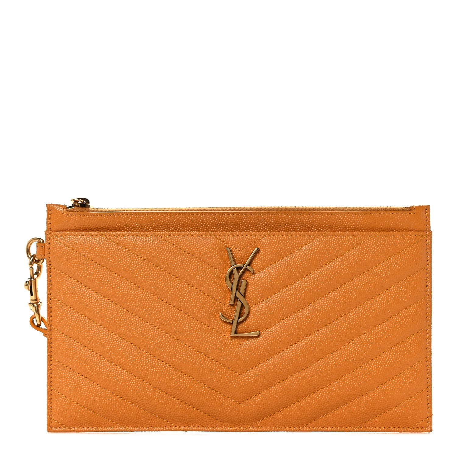 Saint Laurent Grain De Poudre Chevron Monogram Large Bill Pouch Senape Yellow 1 of 11