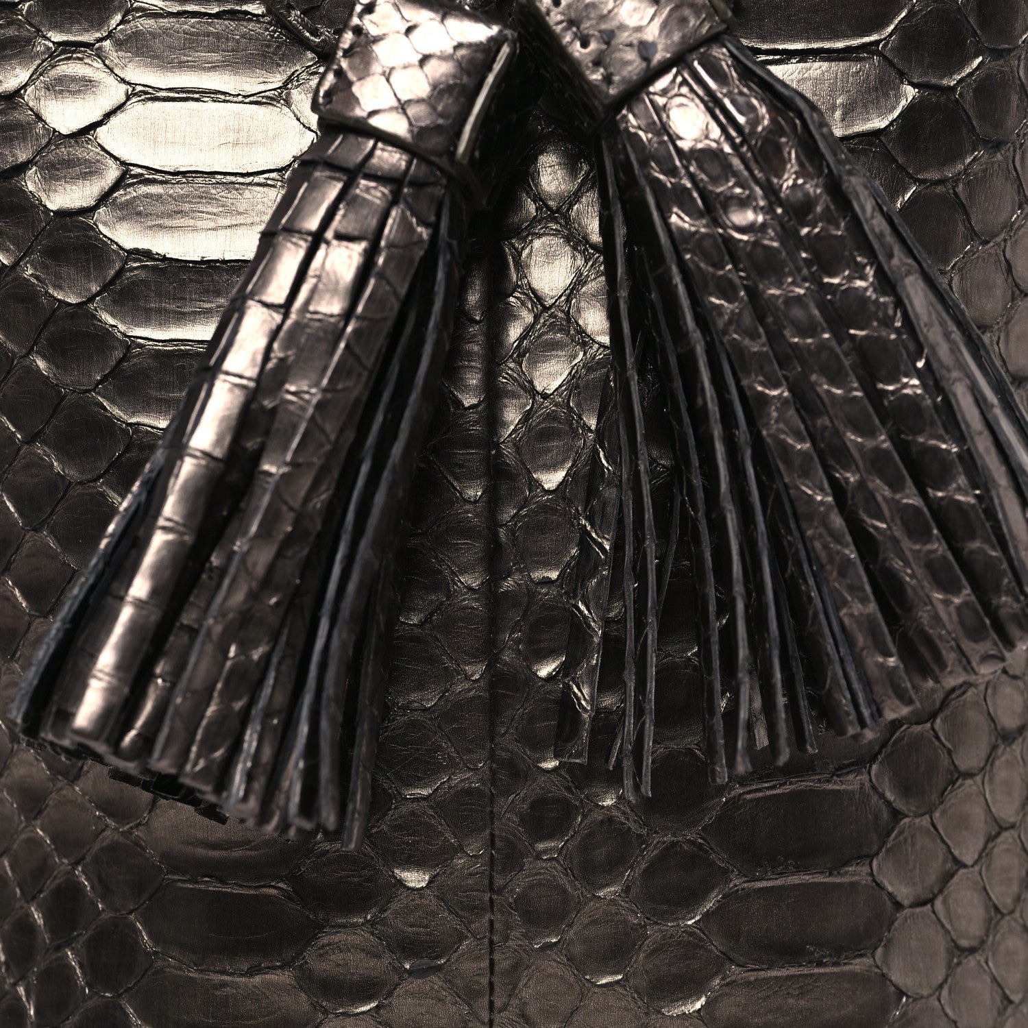 Tom Ford Metallic Snakeskin Small Double Tassel Bucket Bag Silver 9 of 11
