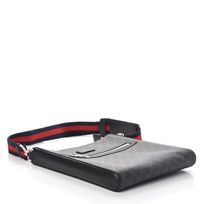Gucci GG Supreme Monogram Appia Calfskin Web Flat Messenger Bag Black Grey 3 of 9