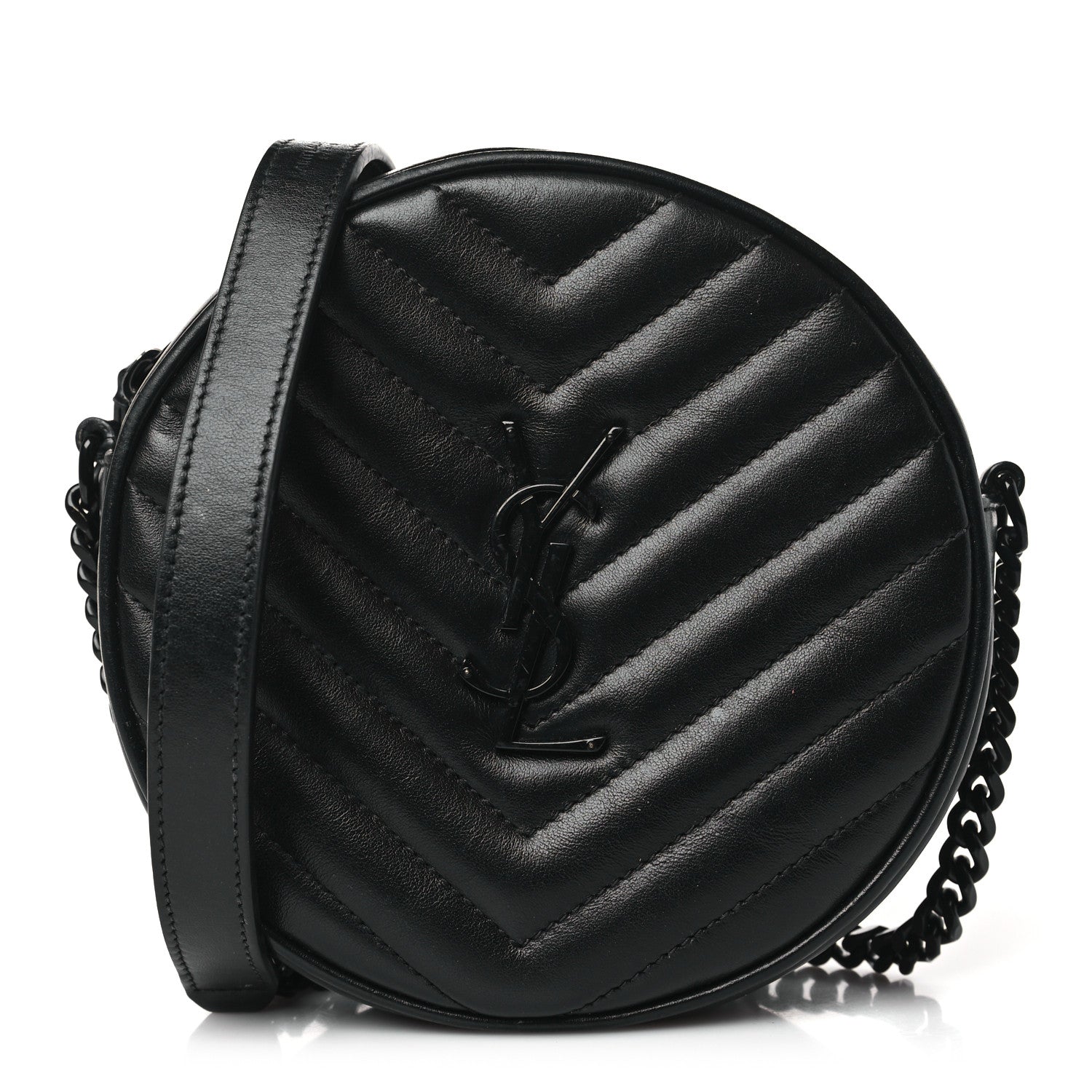 Saint Laurent Calfskin Matelasse Chevron Round Vinyle Camera Bag Black 1 of 10