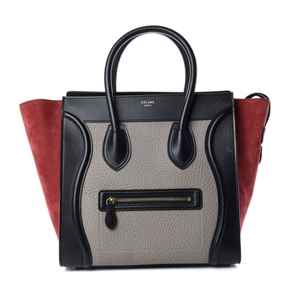 Celine Bullhide Calfskin Suede Mini Tri-Color Luggage Dark Ruby 1 of 8