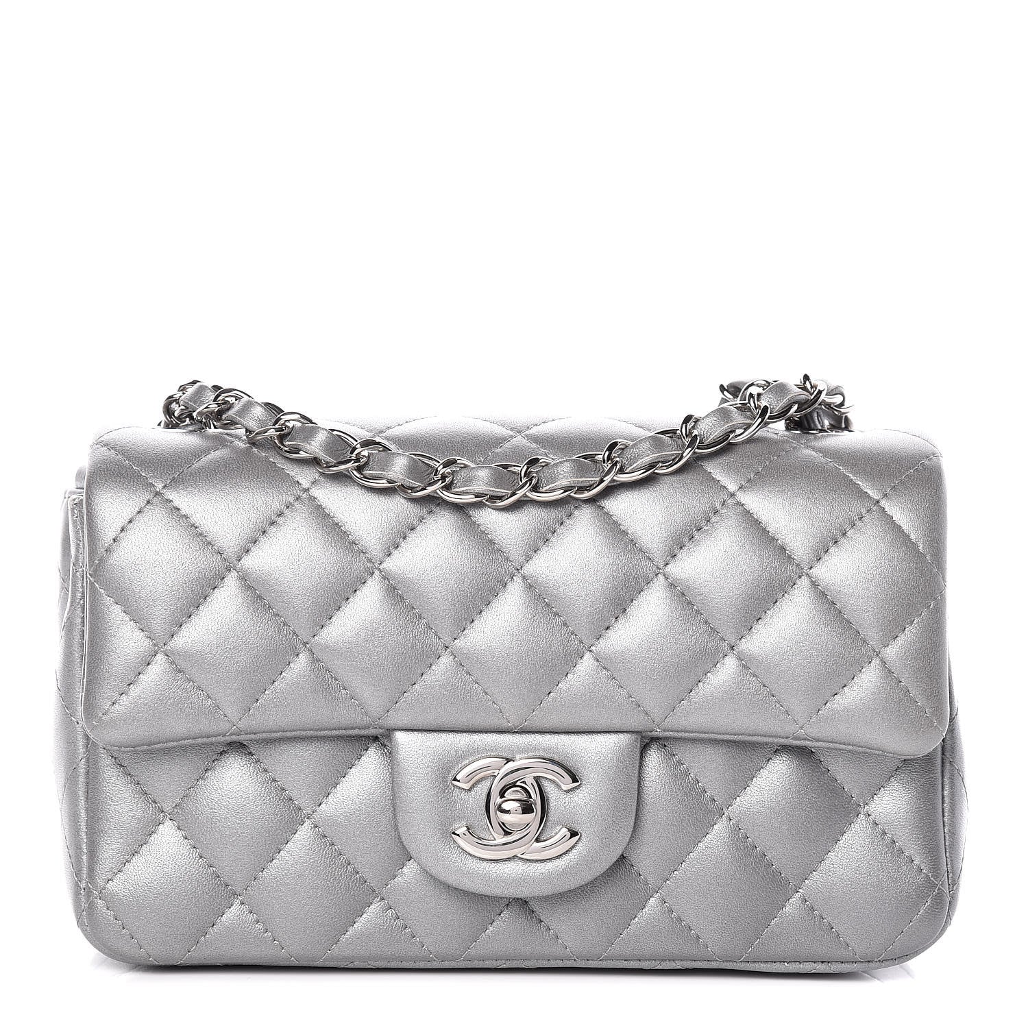 Chanel Metallic Lambskin Quilted Mini Rectangular Flap Silver 1 of 12