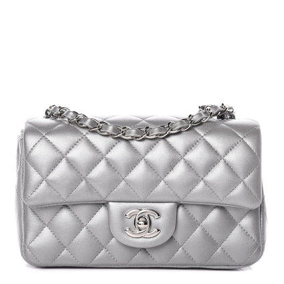 Chanel Metallic Lambskin Quilted Mini Rectangular Flap Silver 1 of 12