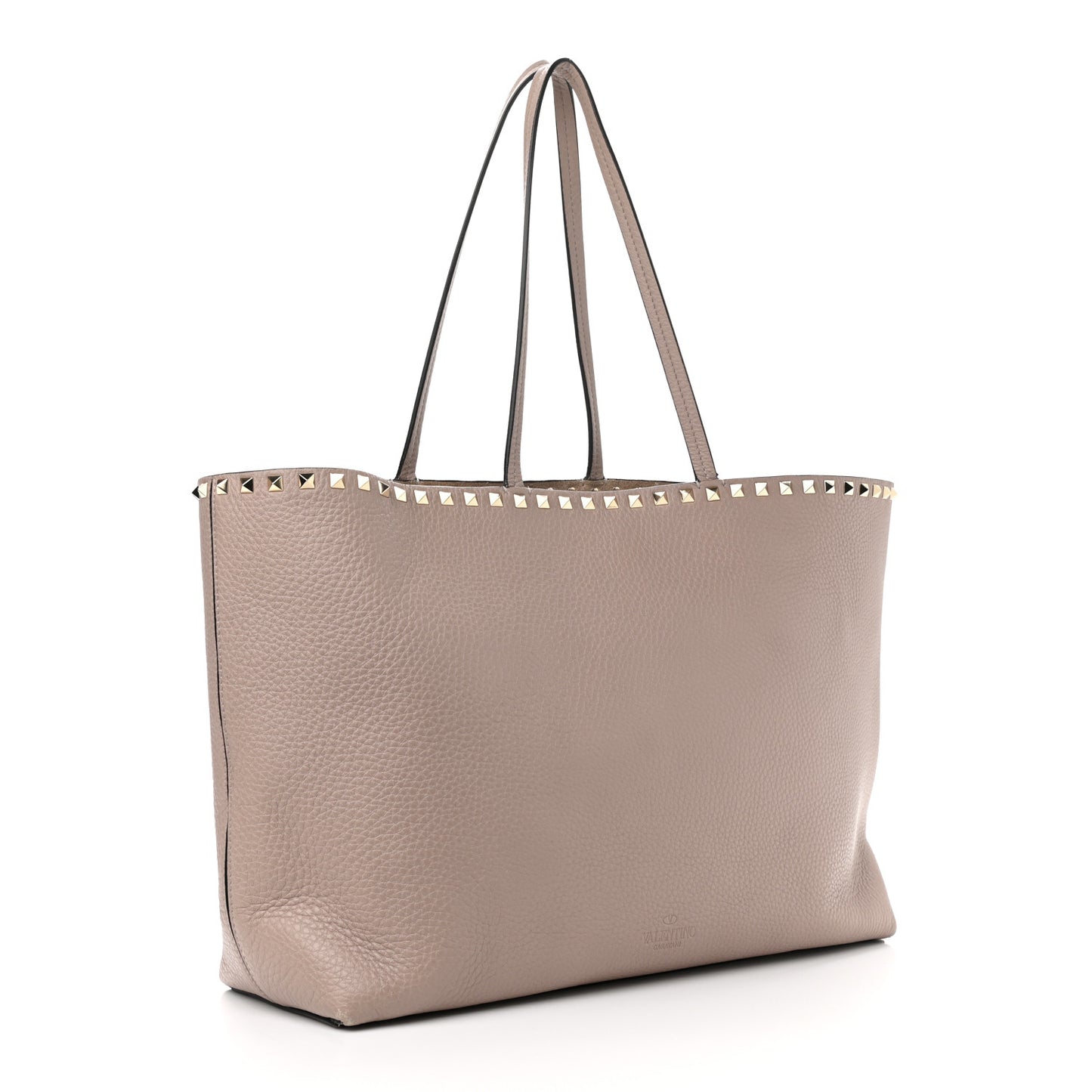 Grained Calfskin Rockstud Shoulder Tote Poudre