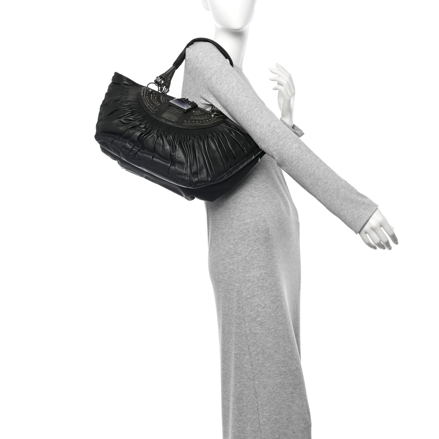 Lambskin Plisse Pleated Basket Tote Bag Black