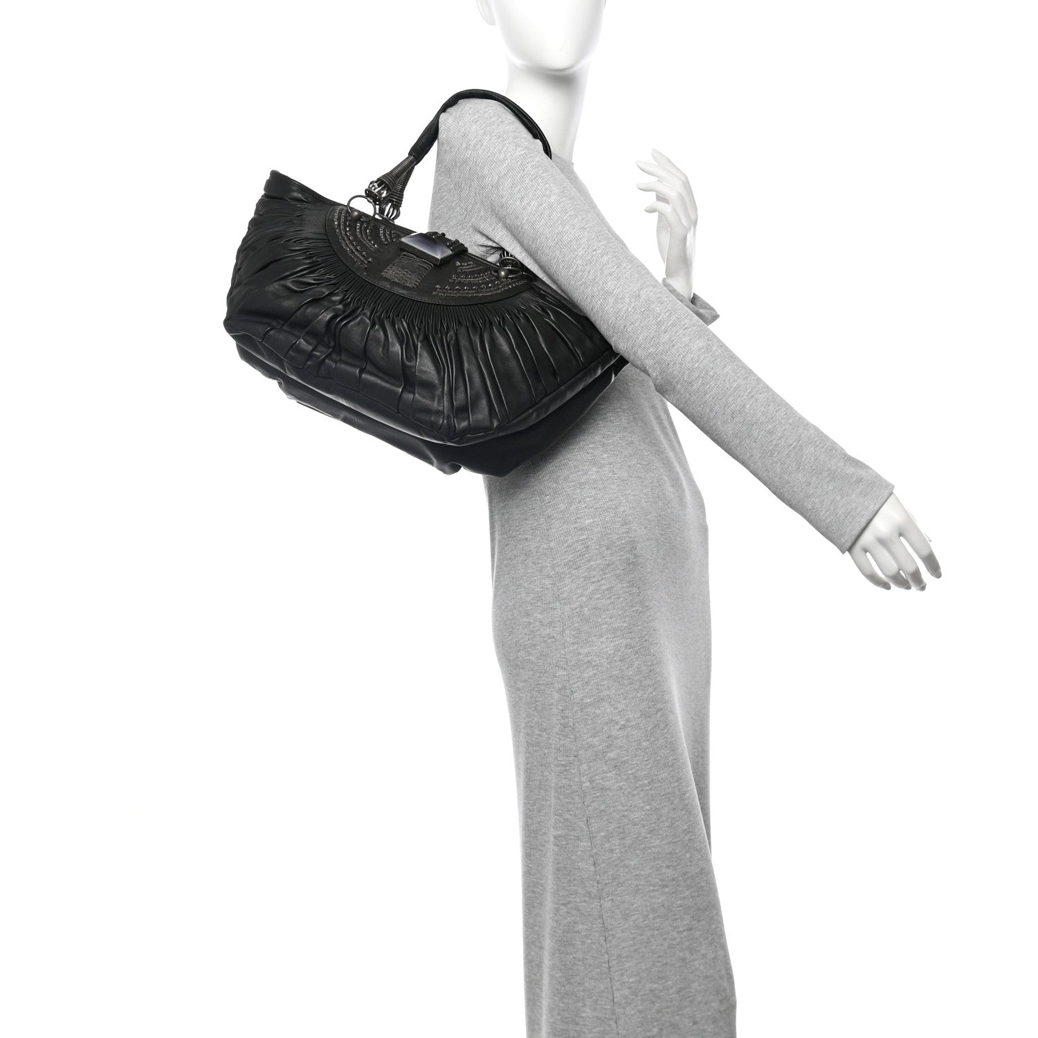Christian Dior Lambskin Plisse Pleated Basket Tote Bag Black 2 of 10