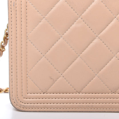Chanel Lambskin Quilted Boy Wallet On Chain WOC Beige 11 of 12