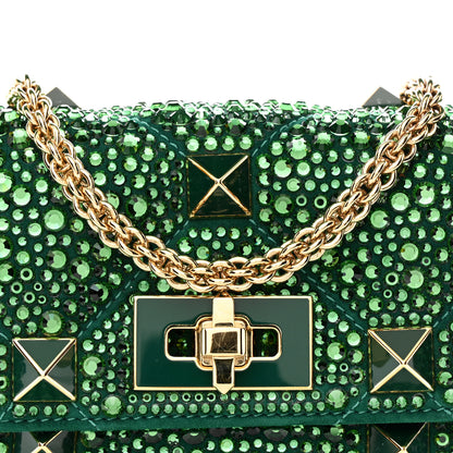 Valentino Garavani Crystal Suede Enamel Medium Roman Stud Shoulder Bag Green 7 of 11