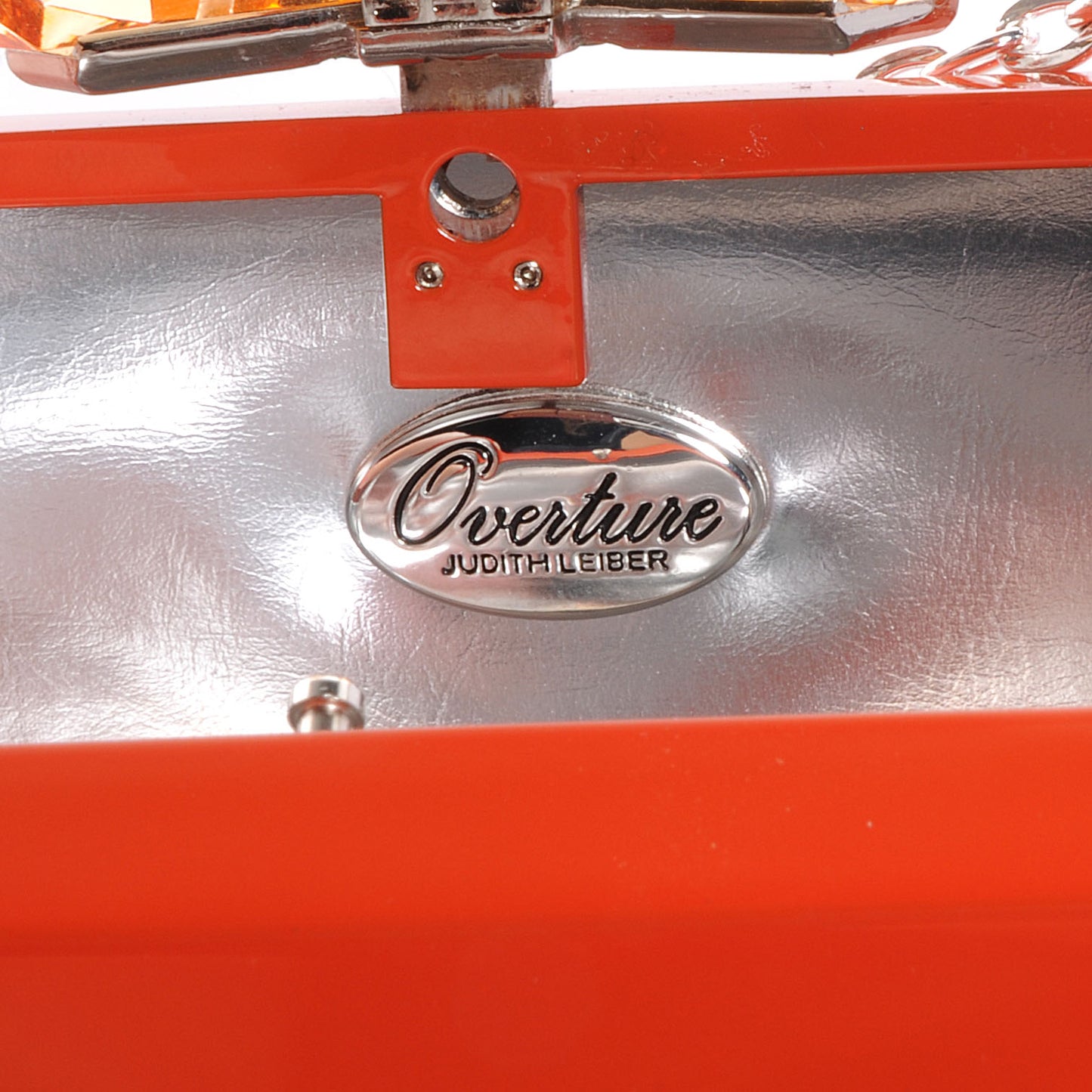 Danielle Faceted Metal Bow Clutch Orange