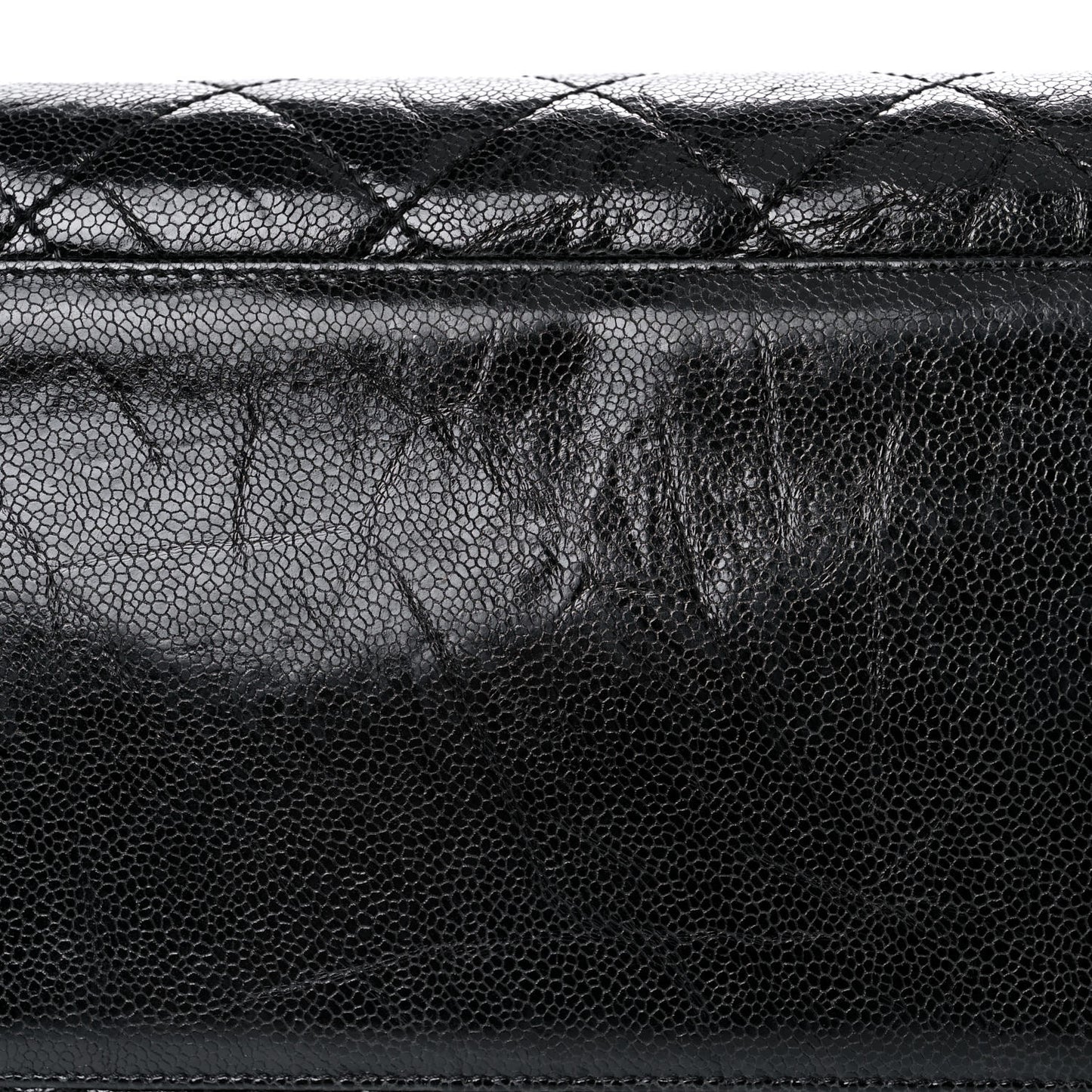 Crumpled Grained Calfskin Quilted CC Crave Tote Black