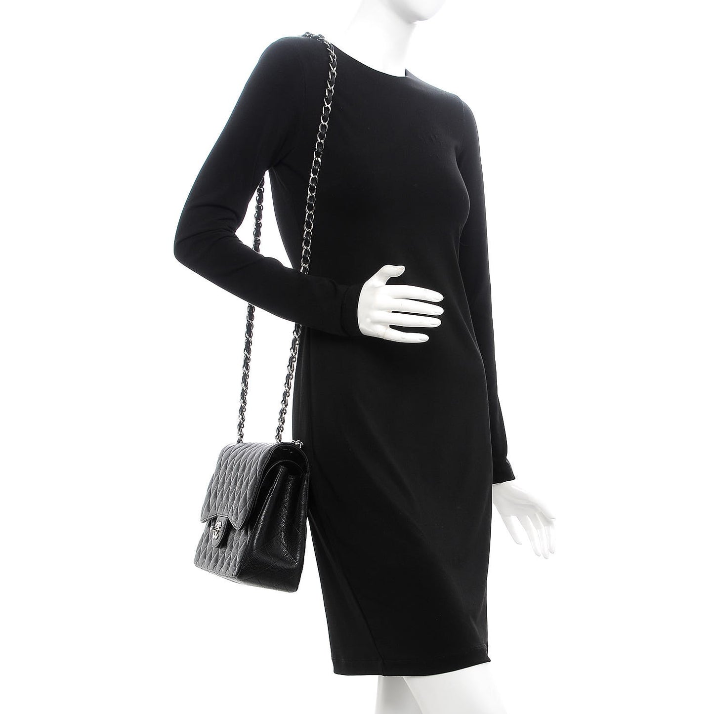 Caviar Quilted Jumbo Double Flap Black