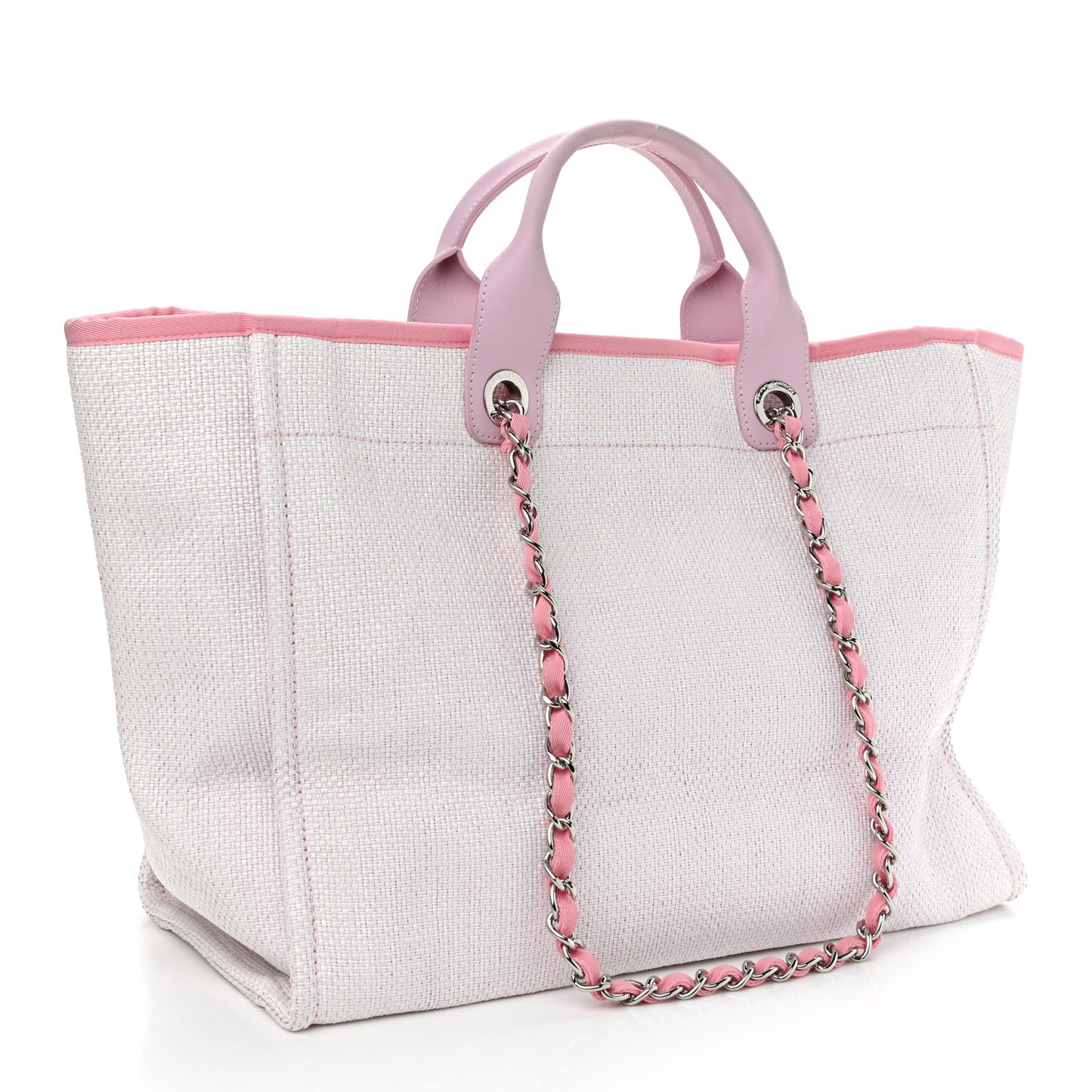 Woven Straw Raffia Medium Deauville Tote Pink