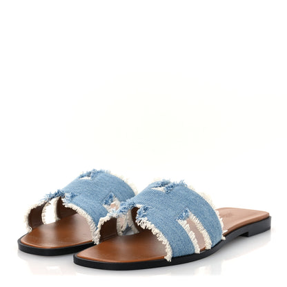 Hermes Denim Oran Fringe Sandals 39 Bleu Clair 4 of 11