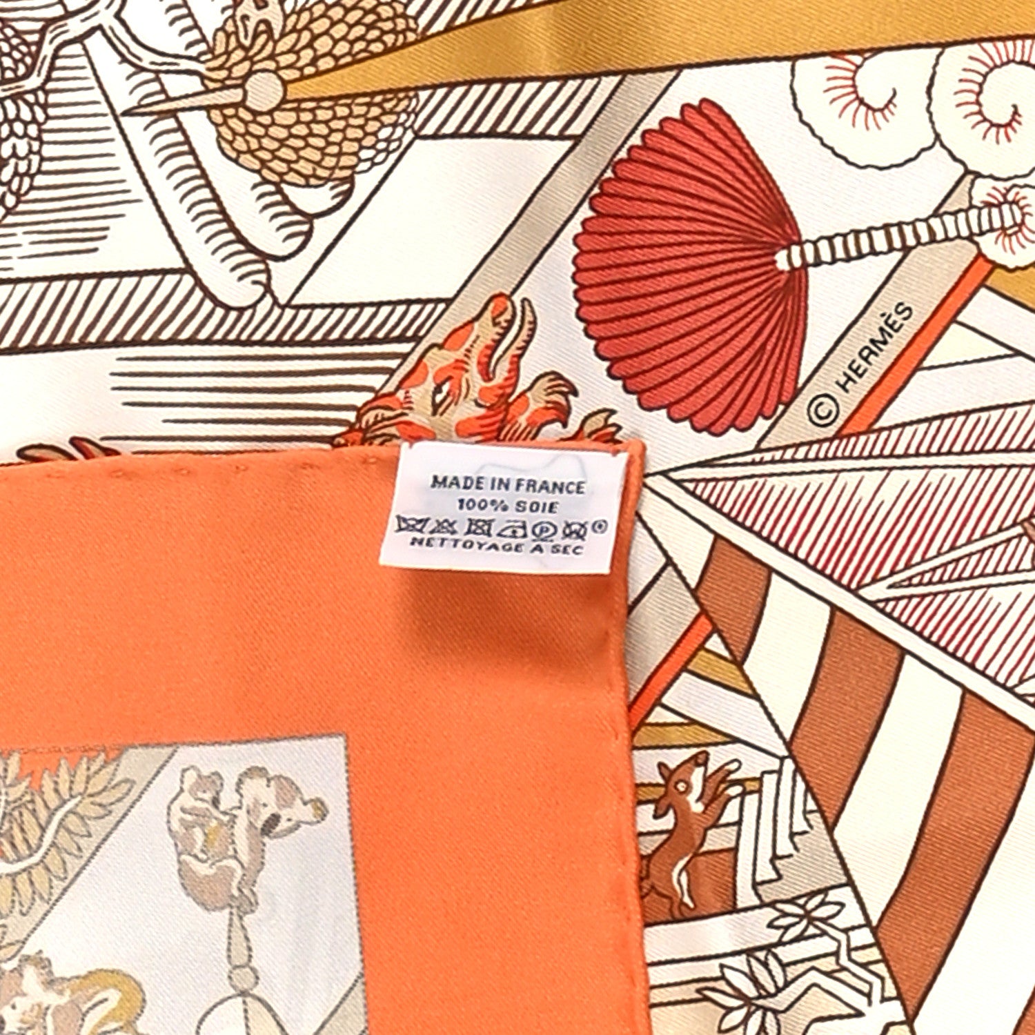 Hermes Silk Animapolis Scarf 140 Orange Caramel Black 3 of 3