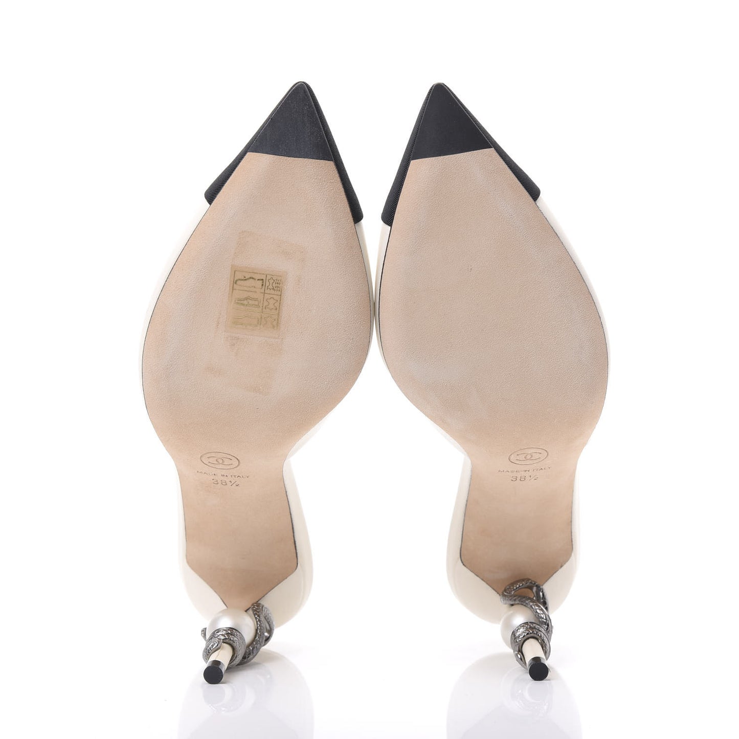 Goatskin Grosgrain Cap Toe Snake Pearl Mule 38.5 Beige Black