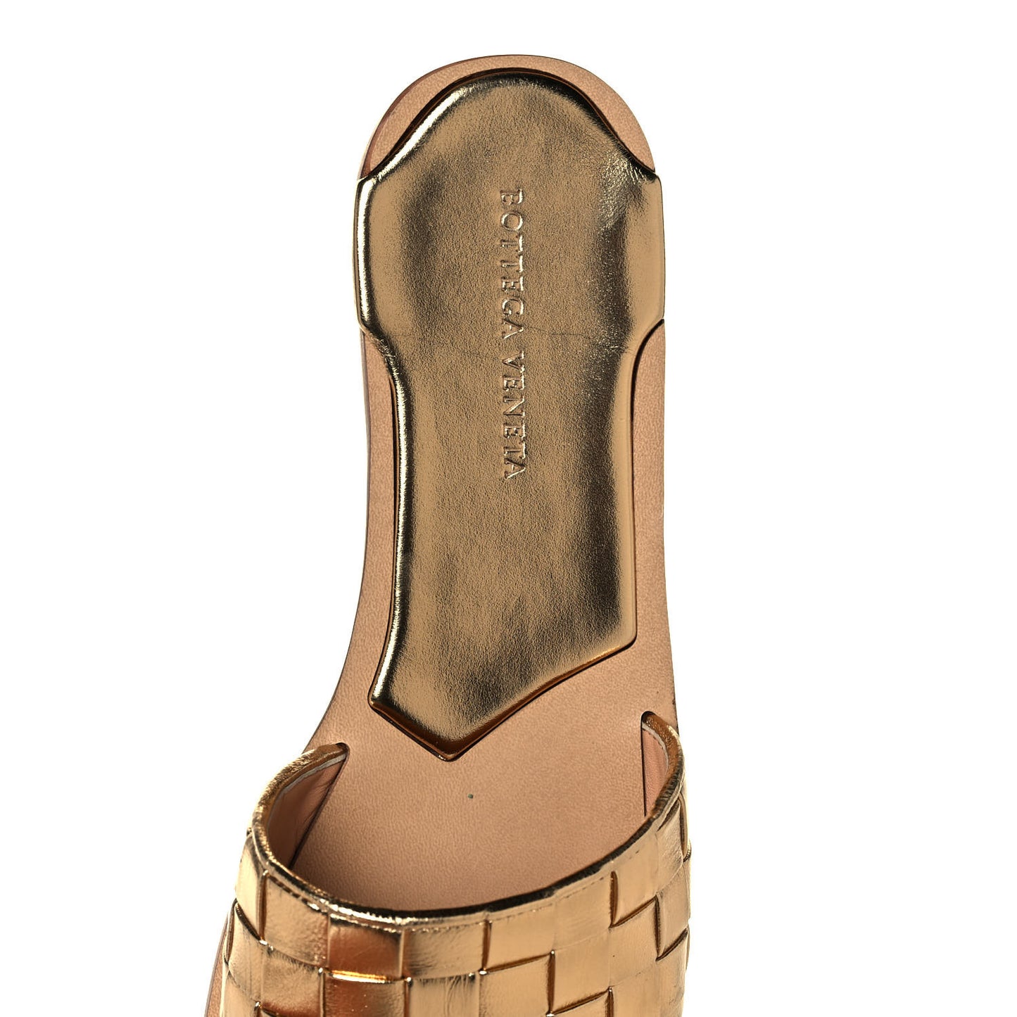 Laminated Nappa Intrecciato Squared Toe Flat Sandals 41 Gold
