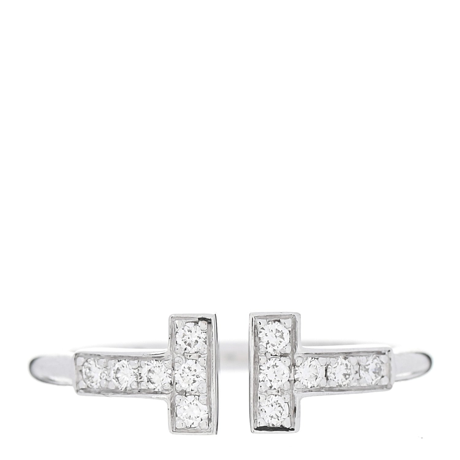 Tiffany 18K White Gold Diamond T Wire Ring 51 5.75 1 of 5