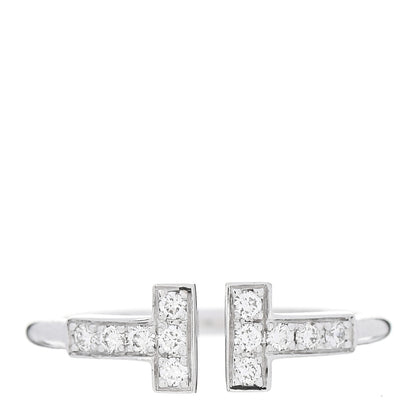 Tiffany 18K White Gold Diamond T Wire Ring 51 5.75 1 of 5