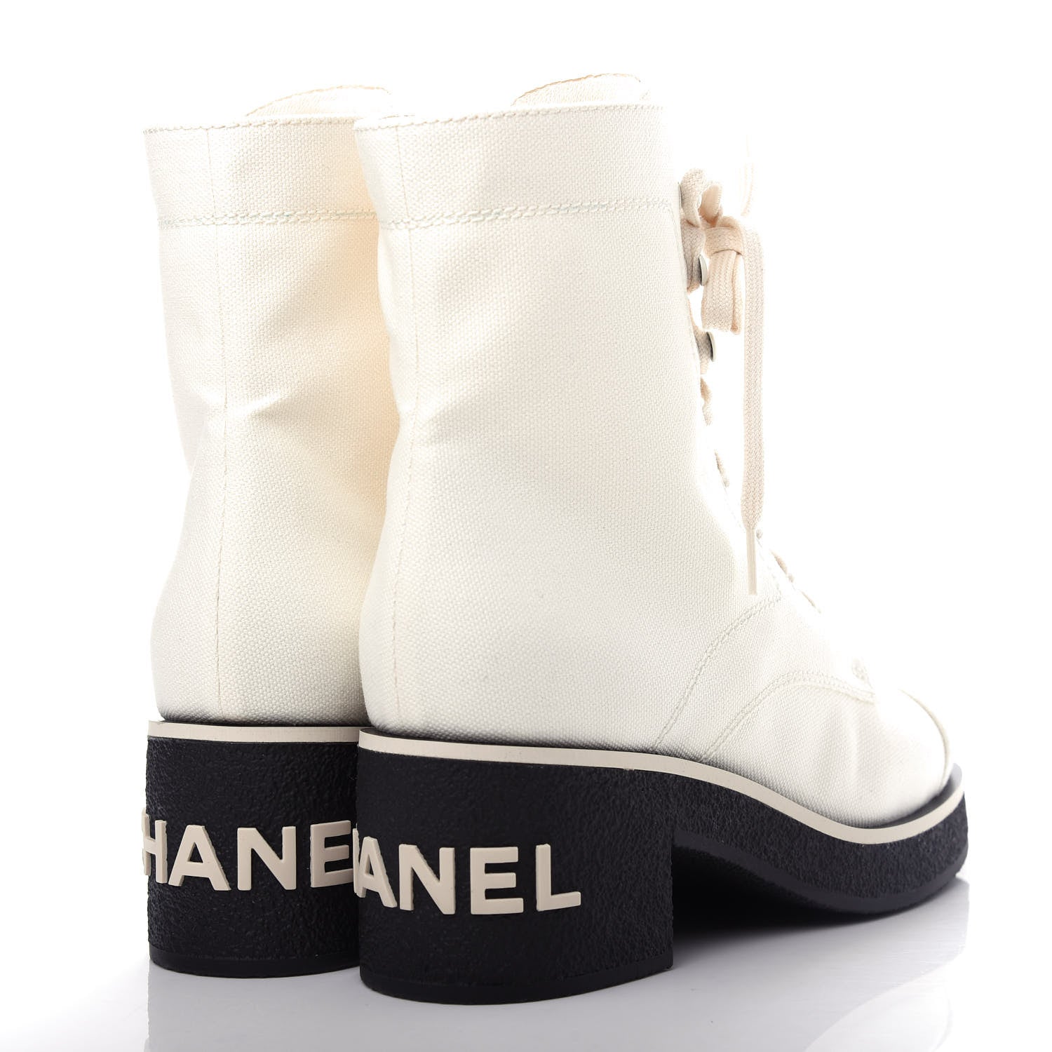 Chanel Fabric CC Lace Up Boots 37.5 White 4 of 13