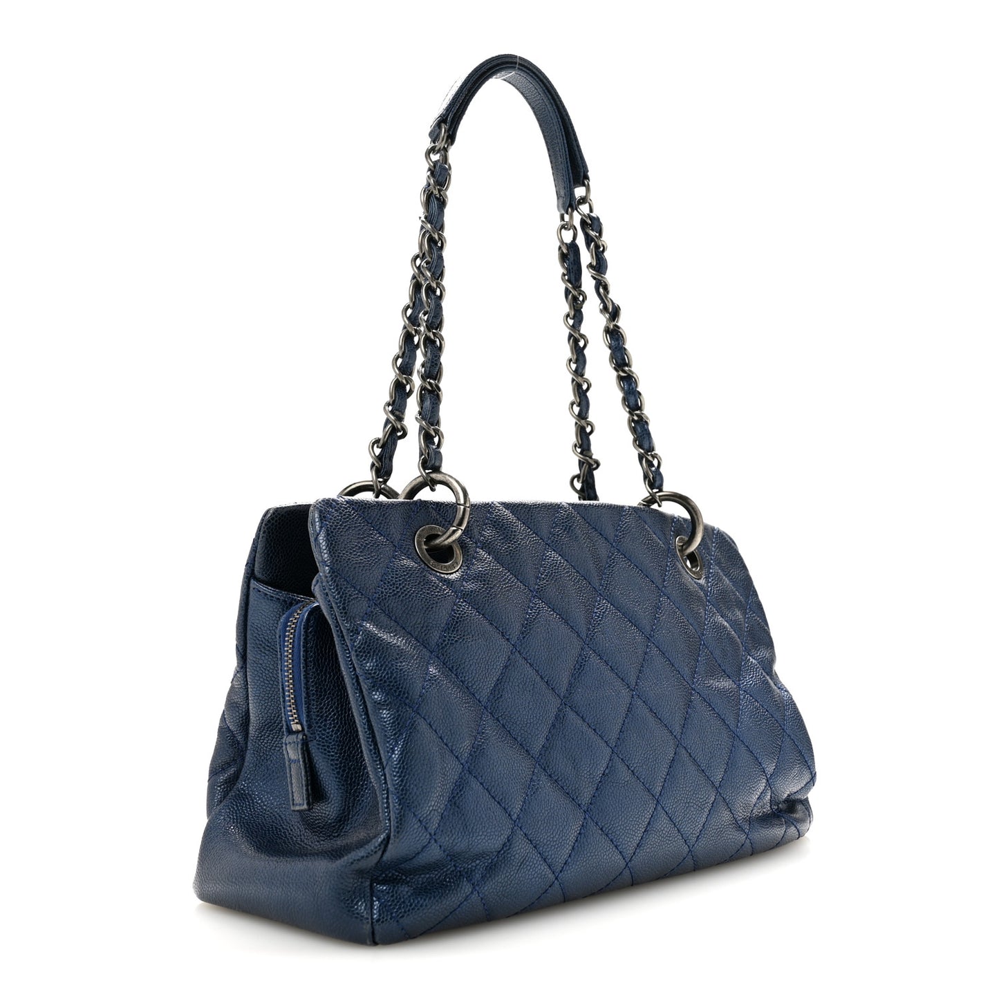 Iridescent Caviar Quilted Small Chic Tote  Dark Blue