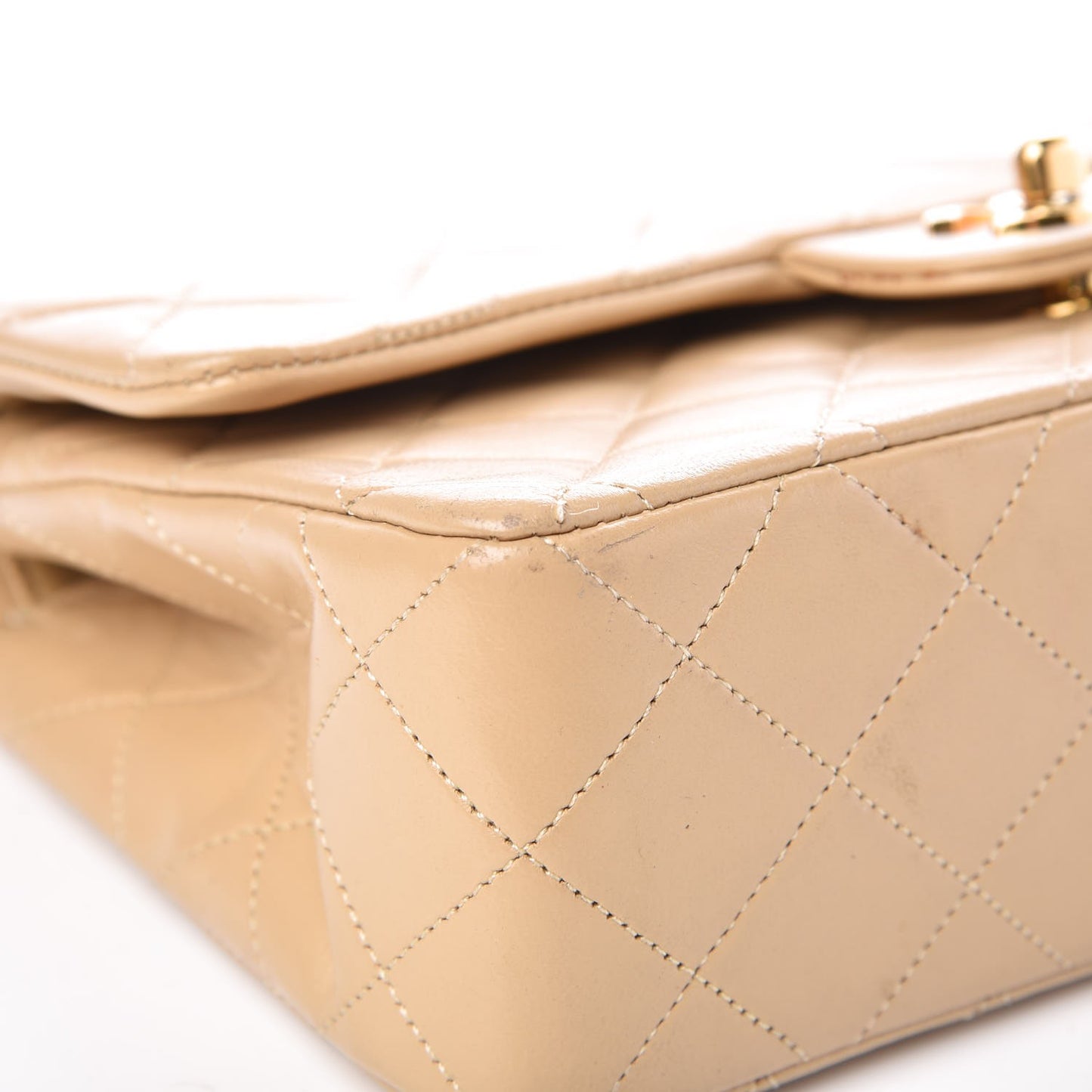Lambskin Quilted Small Double Flap Beige