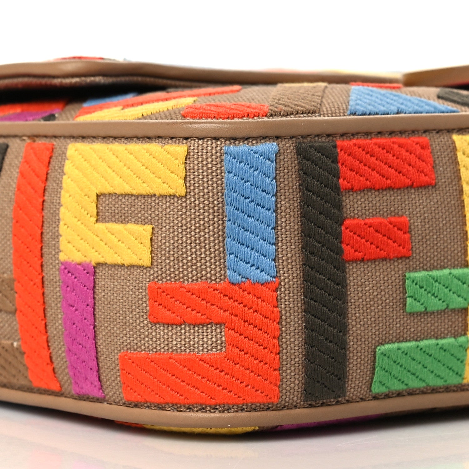 Fendi Canvas Vitello King FF Multicolor Embroidered Baguette Multicolor Cuoio 8 of 10