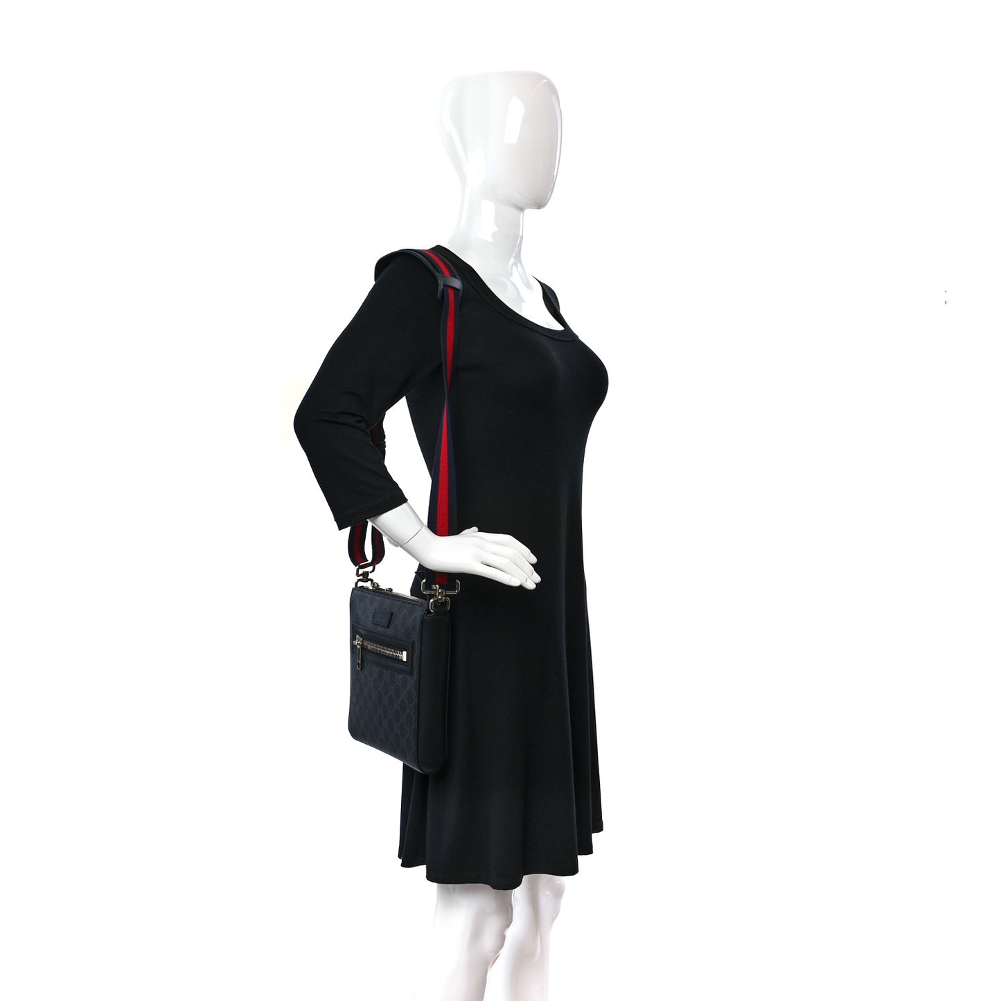 GG Supreme Monogram Web Small Flat Messenger Bag Black Grey