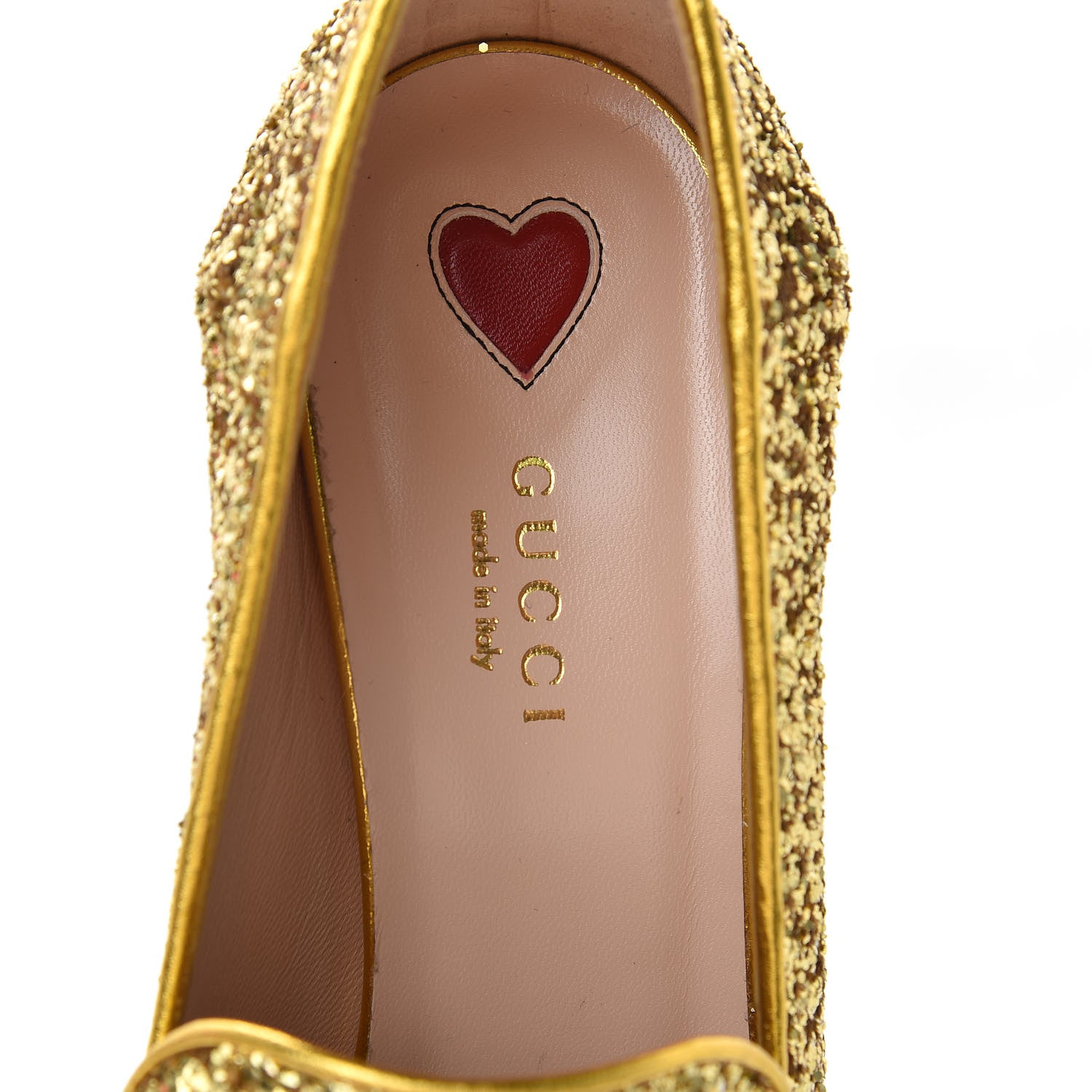 Gucci Glitter Nappa Web Peyton 75mm Loafer Pumps 38.5 Oro Vecchio 8 of 11