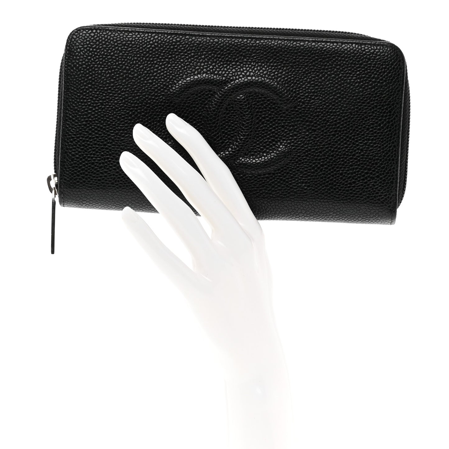 Caviar Large Timeless CC Zip Around Organizer Wallet Black