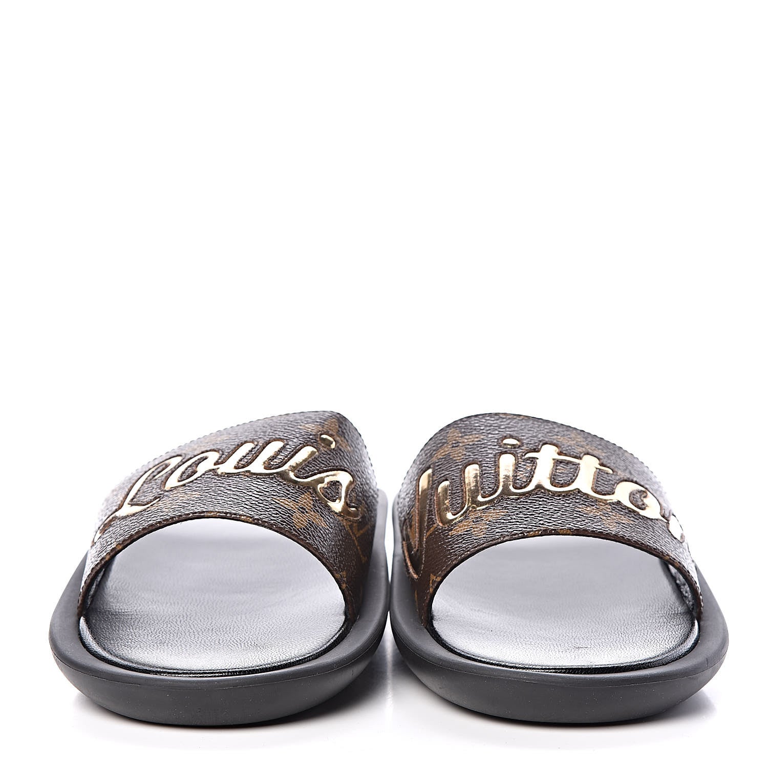 Louis Vuitton Metallic Calfskin Monogram Logo Sunbath Slide Sandals 38 2 of 9