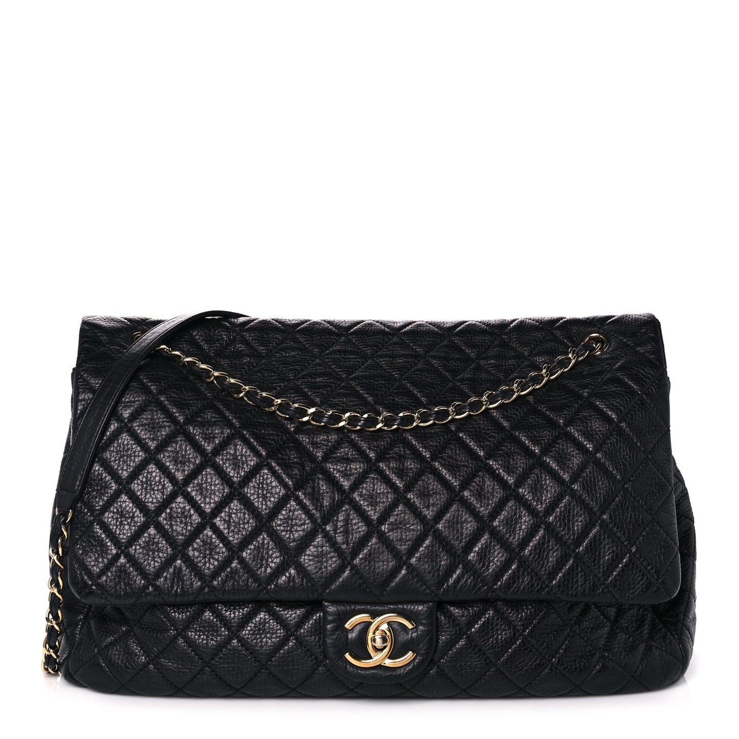 Calfskin Quilted XXL Travel Flap Bag Navy